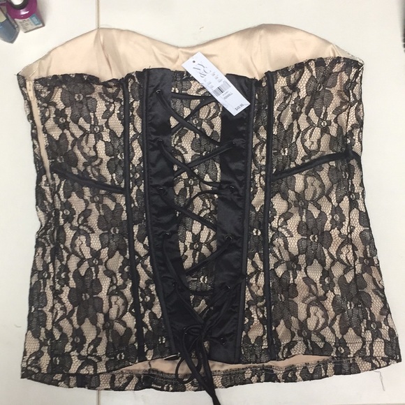 NWT NY & Co Sz XS lace overlay bustier w/ side zip - Picture 2 of 3